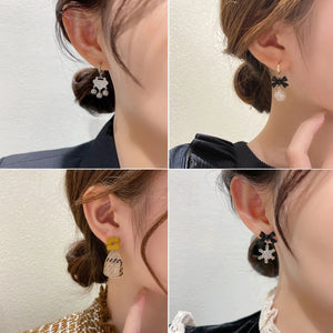 S925 Silver Needle Red Bow Snowflake Stud Earrings Retro Earrings Women