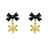 S925 Silver Needle Red Bow Snowflake Stud Earrings Retro Earrings Women