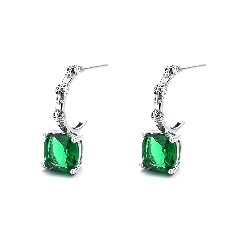 S925 Vintage Silver Embossed Earrings Women's High Sense Jewelry Gift