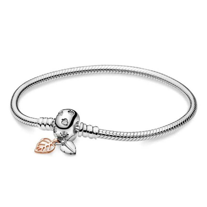 Silver Bracelet For Original Beads With Logo Engraved Heart Butterfly Bracelet