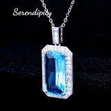 Emerald Cut Aquamarine Pendant Necklace For Women Fine Jewelry