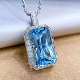 Emerald Cut Aquamarine Pendant Necklace For Women Fine Jewelry
