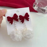 Silver Needle Red Earrings Plush Sweet Festive Sale