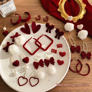 Silver Needle Red Earrings Plush Sweet Festive Sale