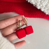 Silver Needle Red Earrings Plush Sweet Festive Sale