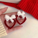 Silver Needle Red Earrings Plush Sweet Festive Sale