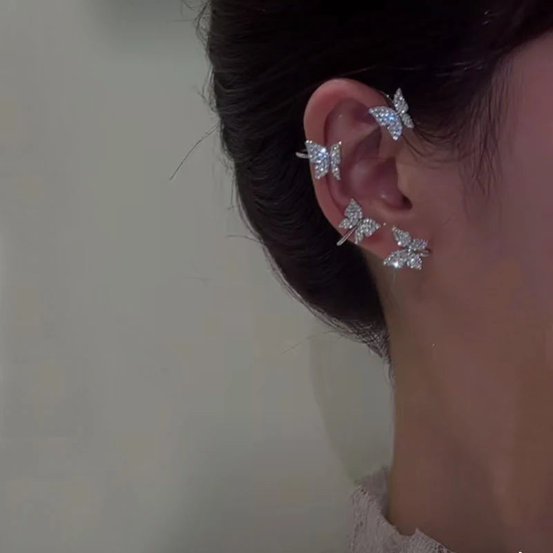 Fairy Butterfly Ear Clips Zircon Ear Cuff Wedding Jewelry