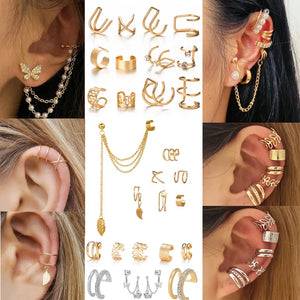 Leaves Clip Earrings for Women Men Non-Piercing Ear Ear Clip Set