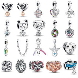 Silver 925 Sister Globe Dangle Bead Necklace Charms Bracelet DIY Women Jewelry