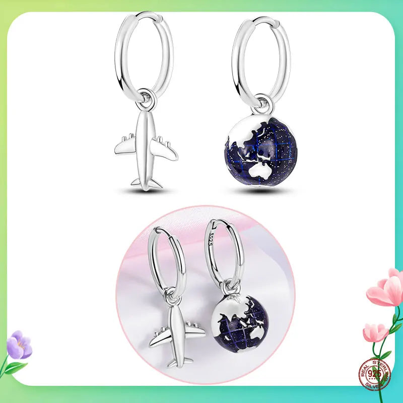 Snake Butterfly Earrings 925 Silver Zircon Rose Flower Heart Animal Earrings