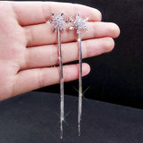 Snowflake Tassel Earrings Long Pearl Engagement Anniversary Earrings