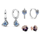 925 Sterling Silver Spring Butterfly Pansy Flower Hoop Earrings