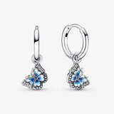 925 Sterling Silver Spring Butterfly Pansy Flower Hoop Earrings