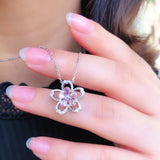 Spring Cherry Flower Silver Earrings Pendant Necklace Pink Jewelry Set