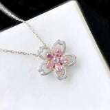 Spring Cherry Flower Silver Earrings Pendant Necklace Pink Jewelry Set