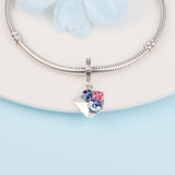 925 Silver Pansy Flower Envelope Dangle Charm for Bracelet DIY Beads