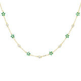 Colorful CZ Stone Flower Charm Necklace For Women