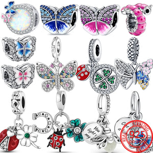 Spring Insect Charm Bracelet 925 Silver