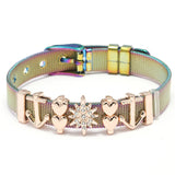 Stainless Steel Mesh Bracelet with Crown Charm