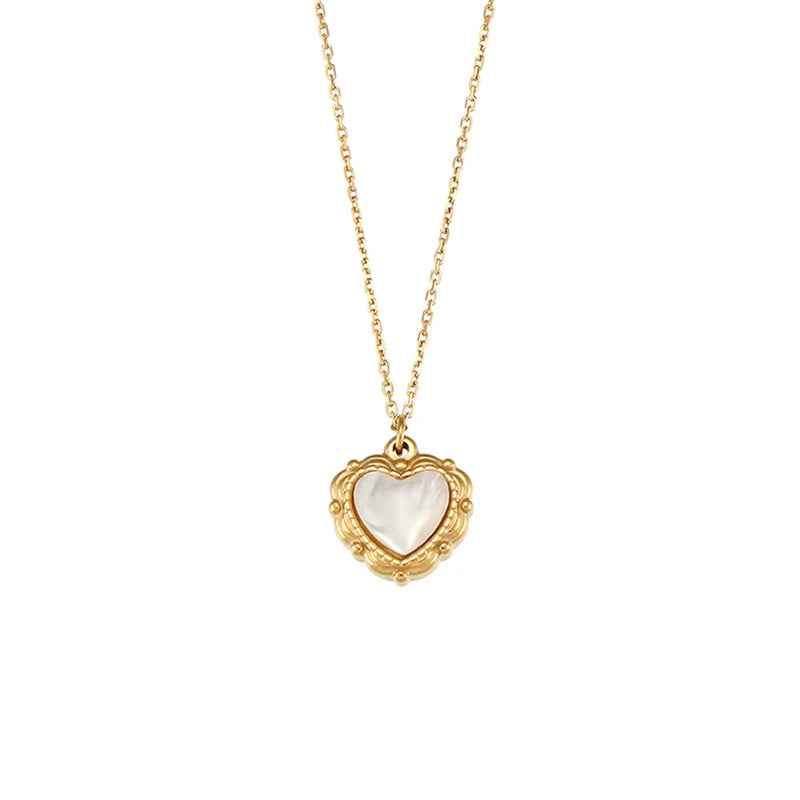 Romantic Shell Love Necklace Stainless Steel 18K Plated Mother OF Pearl Heart