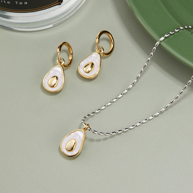 Avocado Necklace Earring Set Stainless Steel Party Jewelry