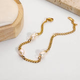 Cuban Chain Pearl Bracelet Stainless Steel Plated
