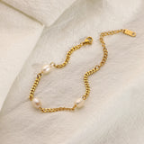 Cuban Chain Pearl Bracelet Stainless Steel Plated