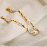 Cuban Chain Pearl Bracelet Stainless Steel Plated