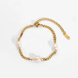 Cuban Chain Pearl Bracelet Stainless Steel Plated
