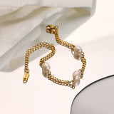 Cuban Chain Pearl Bracelet Stainless Steel Plated