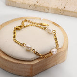 Cuban Chain Pearl Bracelet Stainless Steel Plated