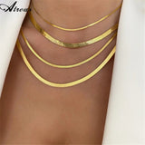 Stainless Steel Herringbone Flat Snake Chain Necklace
