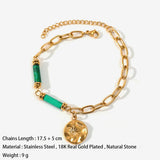 Metal Texture 18K Bracelet Green Stone Bangle
