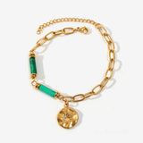 Metal Texture 18K Bracelet Green Stone Bangle