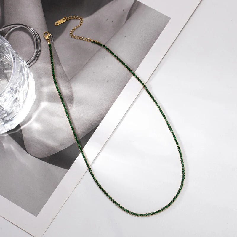 Multicolor Green Tennis Chain Necklace for Women Plated Rhinestone Collars