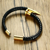 Stainless Steel Nail Leather Men's Bracelet Magnetic Buckle