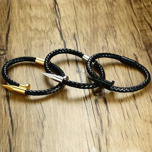 Stainless Steel Nail Leather Men's Bracelet Magnetic Buckle