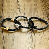 Stainless Steel Nail Leather Men's Bracelet Magnetic Buckle