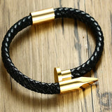 Stainless Steel Nail Leather Men's Bracelet Magnetic Buckle