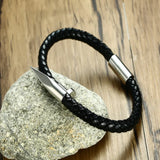 Stainless Steel Nail Leather Men's Bracelet Magnetic Buckle