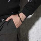 Stainless Steel Nail Leather Men's Bracelet Magnetic Buckle