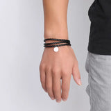 Three Circle Rainbow Bracelet Stainless Steel and PU Leather for Women Men