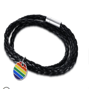 Three Circle Rainbow Bracelet Stainless Steel and PU Leather for Women Men