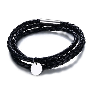 Three Circle Rainbow Bracelet Stainless Steel and PU Leather for Women Men