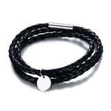 Three Circle Rainbow Bracelet Stainless Steel and PU Leather for Women Men