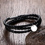 Three Circle Rainbow Bracelet Stainless Steel and PU Leather for Women Men