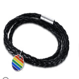 Three Circle Rainbow Bracelet Stainless Steel and PU Leather for Women Men