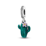 925 Silver Enamel Cactus Flower Charm for Jewelry Making