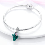 925 Silver Enamel Cactus Flower Charm for Jewelry Making