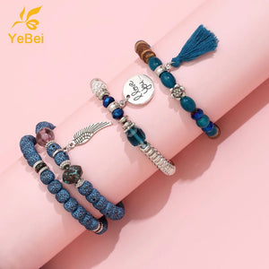 Men's Natural Stone Beaded Bracelet Set of 4